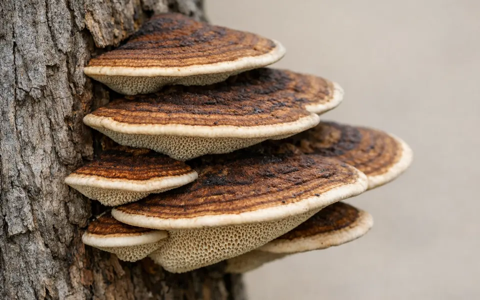 Shelf Mushrooms: Brackets, Pores, Wood, and Growth Pattern visual support